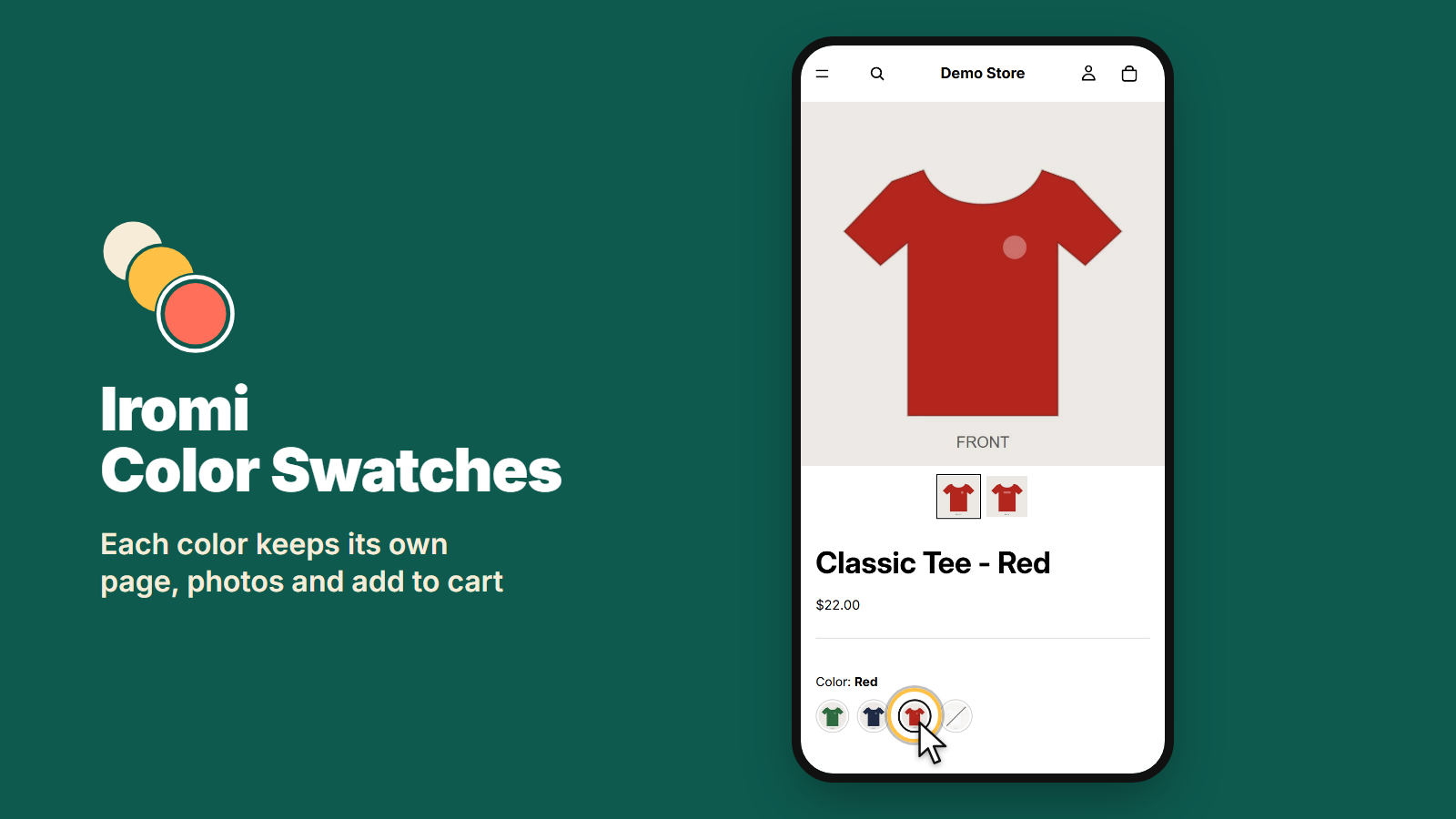 A product page with a swatch for every color; each swatch is its own product