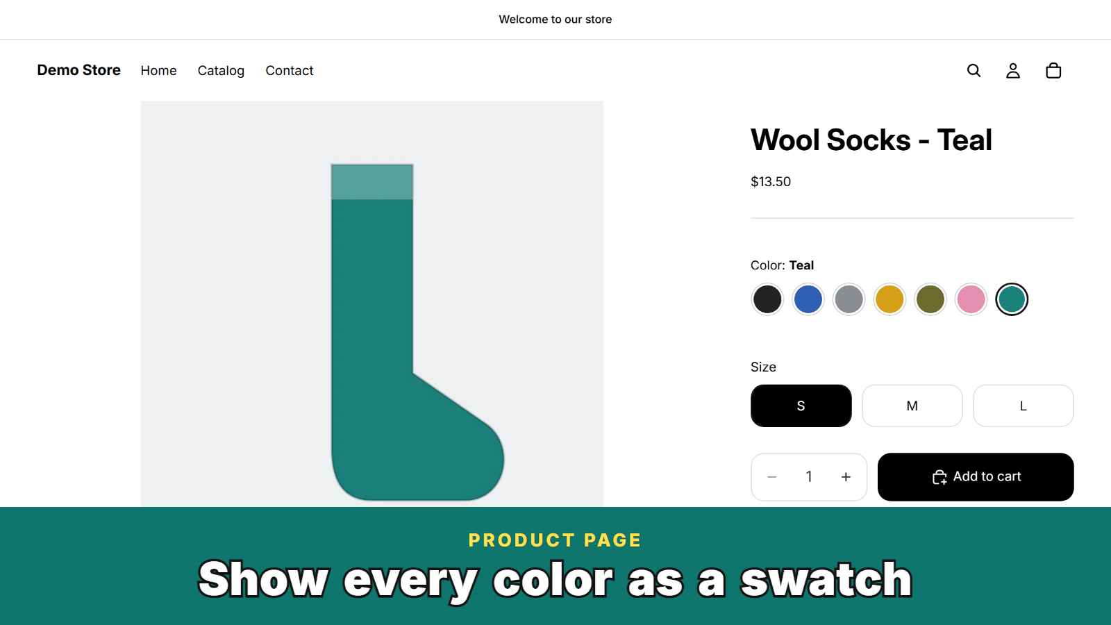 Product page: the swatch row links the separate color products