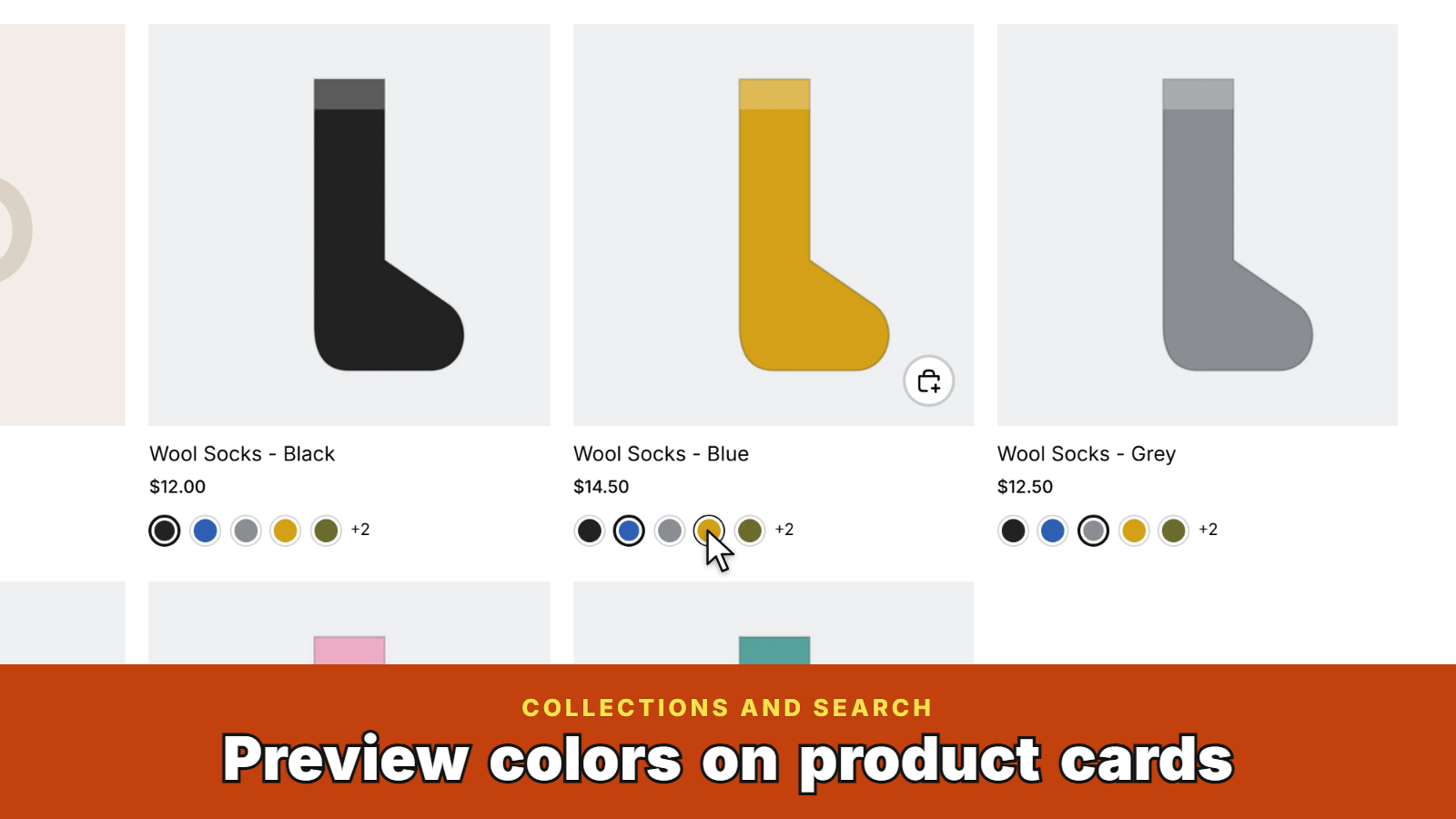 Collection card: hovering a swatch shows that color's photo