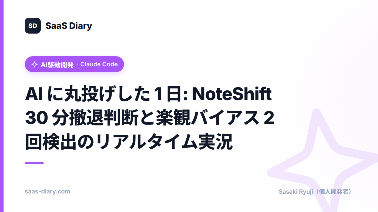 AI に丸投げした 1 日: NoteShift 30 分撤退判断と楽観バイアス 2 回検出のリアルタイム実況