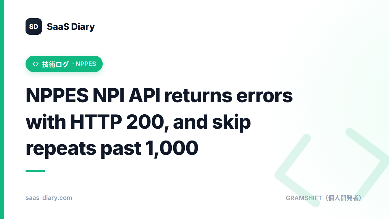 NPPES NPI API returns errors with HTTP 200, and skip repeats past 1,000