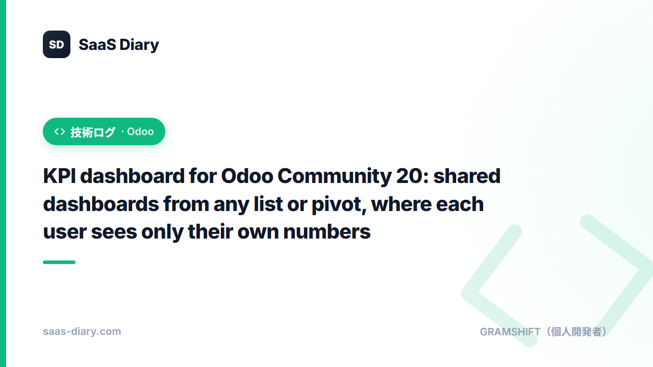 KPI dashboard for Odoo Community 20: shared dashboards from any list or pivot, where each user sees only their own numbers