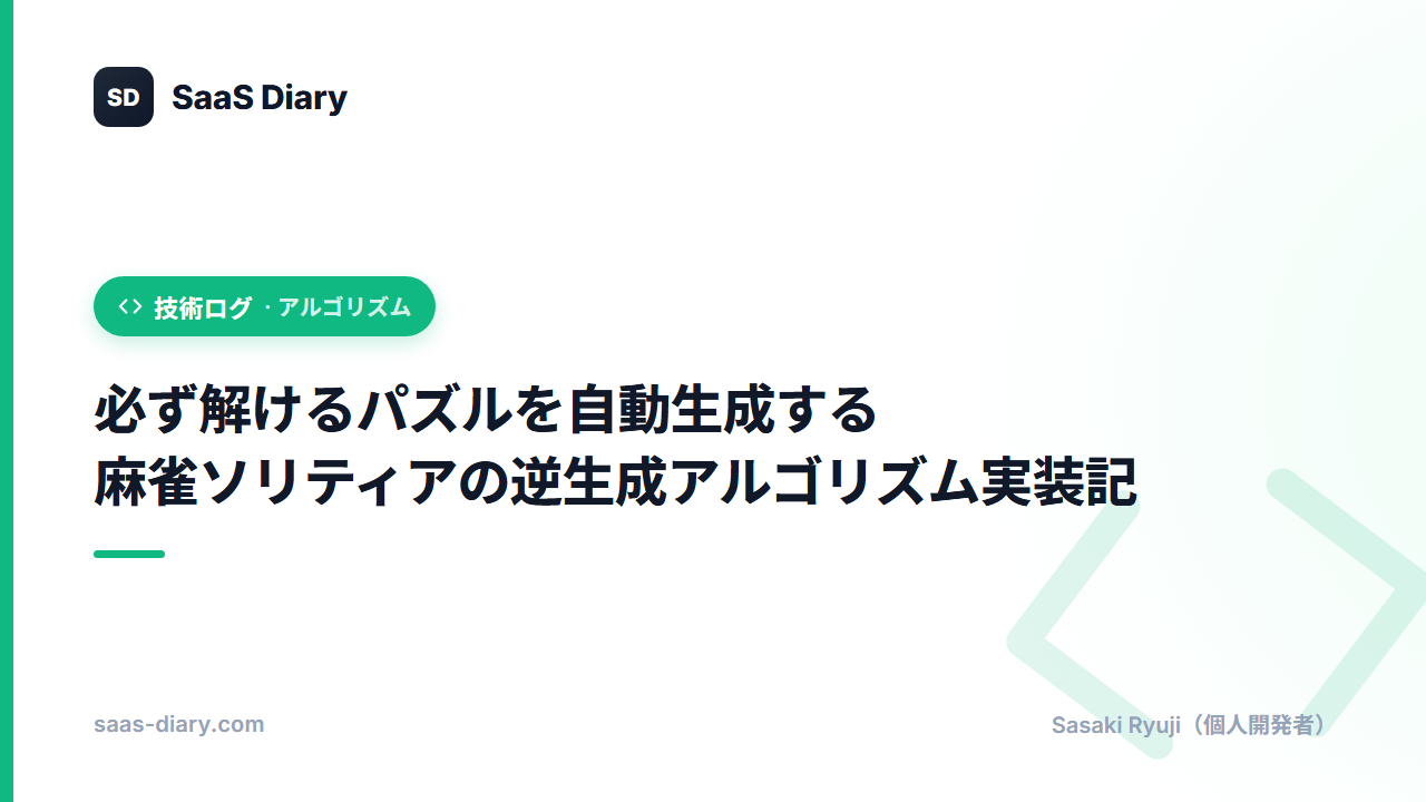 必ず解けるパズルを自動生成する — 麻雀ソリティアの逆生成アルゴリズム実装記