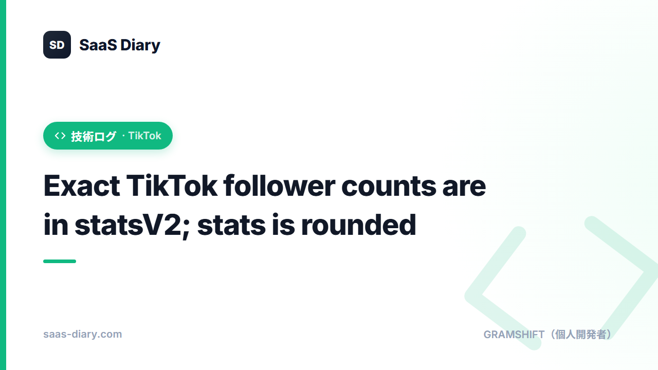Exact TikTok follower counts are in statsV2; stats is rounded